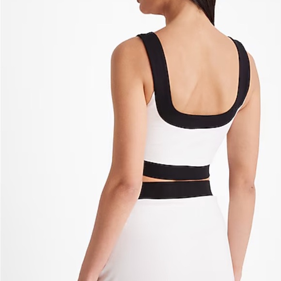 Express Ladies Body Contour Stretch Cotton Tipped Square Neck Cropped Tank  XL - Picture 2 of 4
